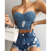 Sexy short Denim Halter crop top women vintage summer tops woman croptop party club outfits womens tank top t shirt bustier 2021