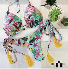 Sexy Floral Print Bikinis Striped Patchwork Swimsuit Women Bandage Bikini Set Swimwear Brazilian Beachwear New Bathing Suit