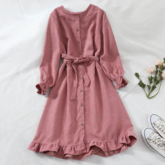 Winter Autumn Dress Women Pink Ruffle Long Sleeve Dress Christmas 2022 Korean Kawaii Elegant Robe Femme Vintage Clothes Tunic