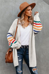 Fitshinling Rainbow Striped Boho Cardigan Winter Long Coat Female Knitwear Pink Slim Sweaters Cardigans For Women Clothes 2021