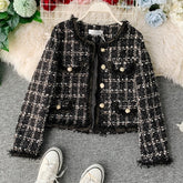 Lizakosht New Autumn Winter Vintage Tweed Jacket Coat Women Small Fragrance Patchwork Korean Woollen Cropped Coats Elegant Short Outerwear