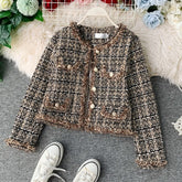 Lizakosht New Autumn Winter Vintage Tweed Jacket Coat Women Small Fragrance Patchwork Korean Woollen Cropped Coats Elegant Short Outerwear