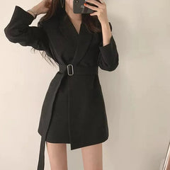 New Solid Color Women Work Blazer Jacket Casual Sashes Loose Suit Jackets Female Oversized Blazer Women Outwear