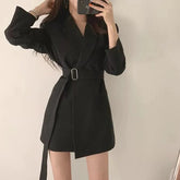 New Solid Color Women Work Blazer Jacket Casual Sashes Loose Suit Jackets Female Oversized Blazer Women Outwear