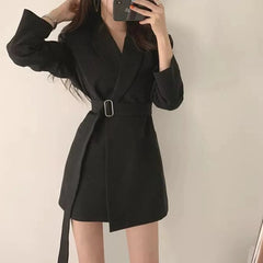 New Solid Color Women Work Blazer Jacket Casual Sashes Loose Suit Jackets Female Oversized Blazer Women Outwear