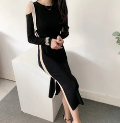 SMTHMA Vintage Patchwork Bow Female Summer Sleeveless Knitted Retro Bottom Dress Pullovers Women Slim Vestidos