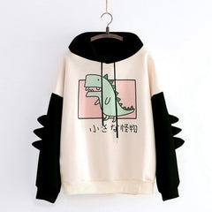 New Cute Dinosaur Hoodies Women Sweatshirt Pullovers Tops Harajuku Hooded Girls Female Teens Hooded Clothes