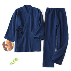 Men and Women 100% Cotton Pajamas Plus Size Loose Bathrobes V-Neck Kimono Pijama Mujer Three Quarter Sleepwear Couple Sleepwear