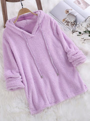 Women Long Sleeve Plush Hoodies Lady Autumn Winter Warm Solid Fluffy Hoody Flannel Pullover Pajama Loose Hooded Sweatshirts Top