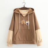 Harajuku Fashion Women Hoodies Winter Clothes Kawaii Fleece Cute Bear Anime Sweatshirt Teen Girls Aesthetic Long Sleeve Pullover