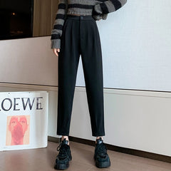 Autumn Winter Women's Pants Casual Streetwear Loose High Waist Harem Pants Female Solid Woolen Black Brown Trousers Thin Legs