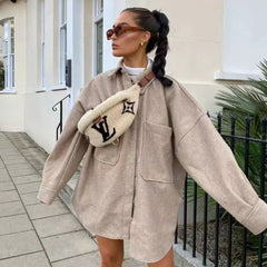 New Autumn Winter Women Jacket Long Sleeves Lapel Collar Solid Oversized Warm Thicken Women Coat Fashion High Street Tops