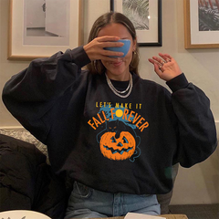 New Halloween Pumpkin Cat Printed Sweatshirt Skeleton Print Women Hoodies Spring Fall Long Sleeve Sweatshirt Streetwear