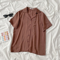 Lizakosht Casual Basic Short Sleeve Blouse Women V-neck Loose Office Formal Shirt Female Fashion Blue Yellow Cardigan Tops