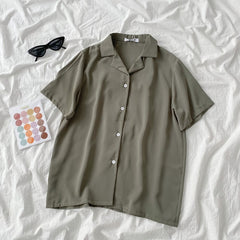 Lizakosht Casual Basic Short Sleeve Blouse Women V-neck Loose Office Formal Shirt Female Fashion Blue Yellow Cardigan Tops