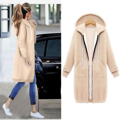 Women Autumn Winter Oversized Hoodies Long Hoodies Sweatshirt Female Long Sleeve Zipper Outerwear Pockets Sudadera Mujer