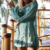 SFIT 2021 Cotton beach dress cover fashion swim cover-ups Long sleeve beachwear shoulder bikini women cover up tunic new
