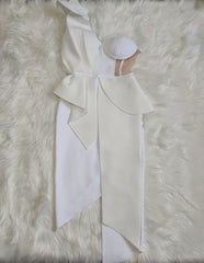 New Summer Fashion Women Bodycon Dress One Shoulder Bow Mesh Ruffle Sleeveless Bandage Dress Celebrity Party Evening Sexy