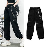 Streetwear Cargo Pants Women Casual Joggers Black High Waist Loose Female Trousers Korean Style Ribbon Ladies Pants
