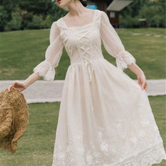 Vintage Retro Dress Women French Style Elegant Designer Fairy Dress Casual Slim Chiffon Party Dress 2021 Autumn Women's Clothing
