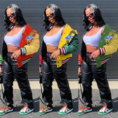 Autumn Coat Women New Warm Winter Color Block Jacket Baseball Uniform Ladies' Tops Round Neck Streetwear