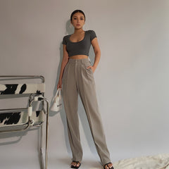 Lizakosht Spring New Office Lady High Quality Elegant Casual Fashion Wide Leg Woman Female Pants Hot Sales