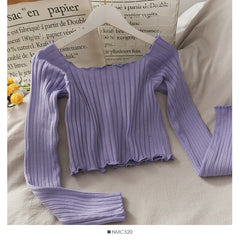 Lizakosht Women Off Shoulder Short Shirt Casual Solid Slim Long Sleeve all-match Blouse WX71