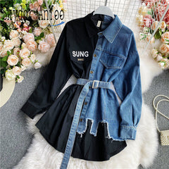 Women's Blouse 2021 Autumn Long Sleeve Shirt Tops Jeans Patchwork Plaid Blouses Elegantes Blusas para mujer Slim Shirt Dress