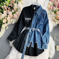 Women's Blouse 2021 Autumn Long Sleeve Shirt Tops Jeans Patchwork Plaid Blouses Elegantes Blusas para mujer Slim Shirt Dress
