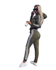 Women's New Spring and Autumn Sports and Leisure Suit Hooded Trousers Two-piece Long-sleeved Side Striped Trousers