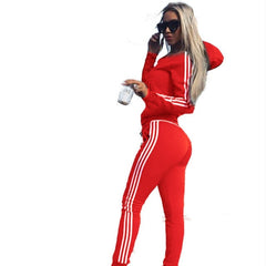 Women's New Spring and Autumn Sports and Leisure Suit Hooded Trousers Two-piece Long-sleeved Side Striped Trousers