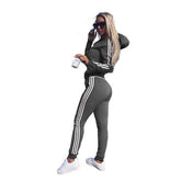 Women's New Spring and Autumn Sports and Leisure Suit Hooded Trousers Two-piece Long-sleeved Side Striped Trousers