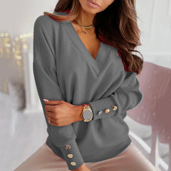 Women's sweater Autumn Solid Color Deep V Neck Pocket Single-breasted Long Sleeve Pullover Knitted Cardigan Tops 2021  Oversized