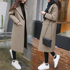 Women's Winter Black Long Wool Coat Outerwear 2021 Ladies Trench Korean Fashion Female Loose Warm Clothes Windbreaker Caramel