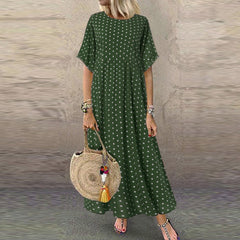 Women Sundress Vintage O-Neck Long Maxi Dress Female Casual Dot Pinted Summer Dress Beach Boho Dresses Vestidos Robe
