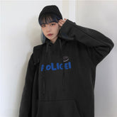 With Hat Hoodies Women Letter Print Thicker Simple Couples Loose Winter Trendy Korean Style Loose Leisure Streetwear Sweatshirts