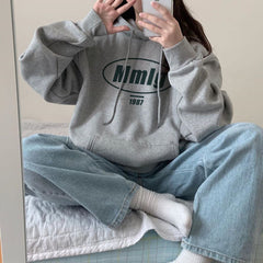 With Hat Hoodies Women Letter Print Thicker Simple Couples Loose Winter Trendy Korean Style Loose Leisure Streetwear Sweatshirts