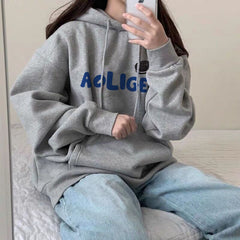 With Hat Hoodies Women Letter Print Thicker Simple Couples Loose Winter Trendy Korean Style Loose Leisure Streetwear Sweatshirts