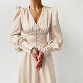 Satin Prom Women's Long Dress For Party Lantern Sleeve A-Line High Waist Slim Elegant Dresses 2021 Clothes New Year Ball Evening