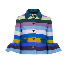 Fashion Coats Women Autumn Rainbow Stripes Jacket 3/4 Petal Sleeve Single-Breast Coat Elegant Turn-Down Collar Office Lady Coat
