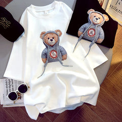 T-shirt Female 2021 Spring, Summer and Autumn Brushed Short-sleeved Print Bear Korean Version Top Woman Tshirts Graphic Tee