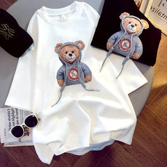 T-shirt Female 2021 Spring, Summer and Autumn Brushed Short-sleeved Print Bear Korean Version Top Woman Tshirts Graphic Tee