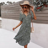 Beach Boho Summer Dress Shirt 2021 Floral Vintage High Waist Dresses Women Casual Loose Single-Breasted Midi Slim Elegant Robe