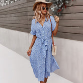 Beach Boho Summer Dress Shirt 2021 Floral Vintage High Waist Dresses Women Casual Loose Single-Breasted Midi Slim Elegant Robe