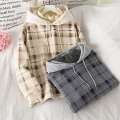 Women Fleece Hoodies Sweatshirt 2021 Winter Plaid Pirnted Cotton Hooded Sweatshirt Casual Loose Hooded Pullover Oversize Jacket