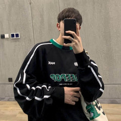 Men women's college style T-shirt autumn winter 2021 new white T-shirt sports hip hop top Korean student loose lovers streetwear