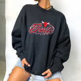 Dark Gray Letter Print Sweatshirt Women Oversized Hoodies Brand Design Plus Size High Street Tops Sports Girls Vintage winter
