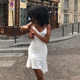 Lizakosht Spaghetti Straps Ruffles Mini Dress Club Party Elegant Sleeveless Slip Women's Summer Sundress Outfits Holiday