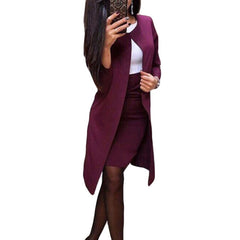 LIZAKOSHT - 2Pcs Office Lady Autumn Solid Color Long Blazer Jacket Bodycon Mini Skirt Suit Perfect for office business formal perfect gifts