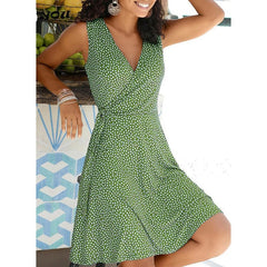 New Casual Polka Dot Dress Women V Neck Sleeveless Bandage Beach Dress Summer Bohemian Dresses For Women Free Shipping